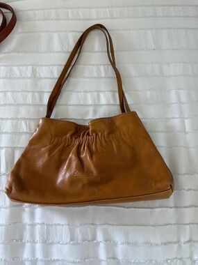 Tan Leather Shoulder Bag with Ruched Detail